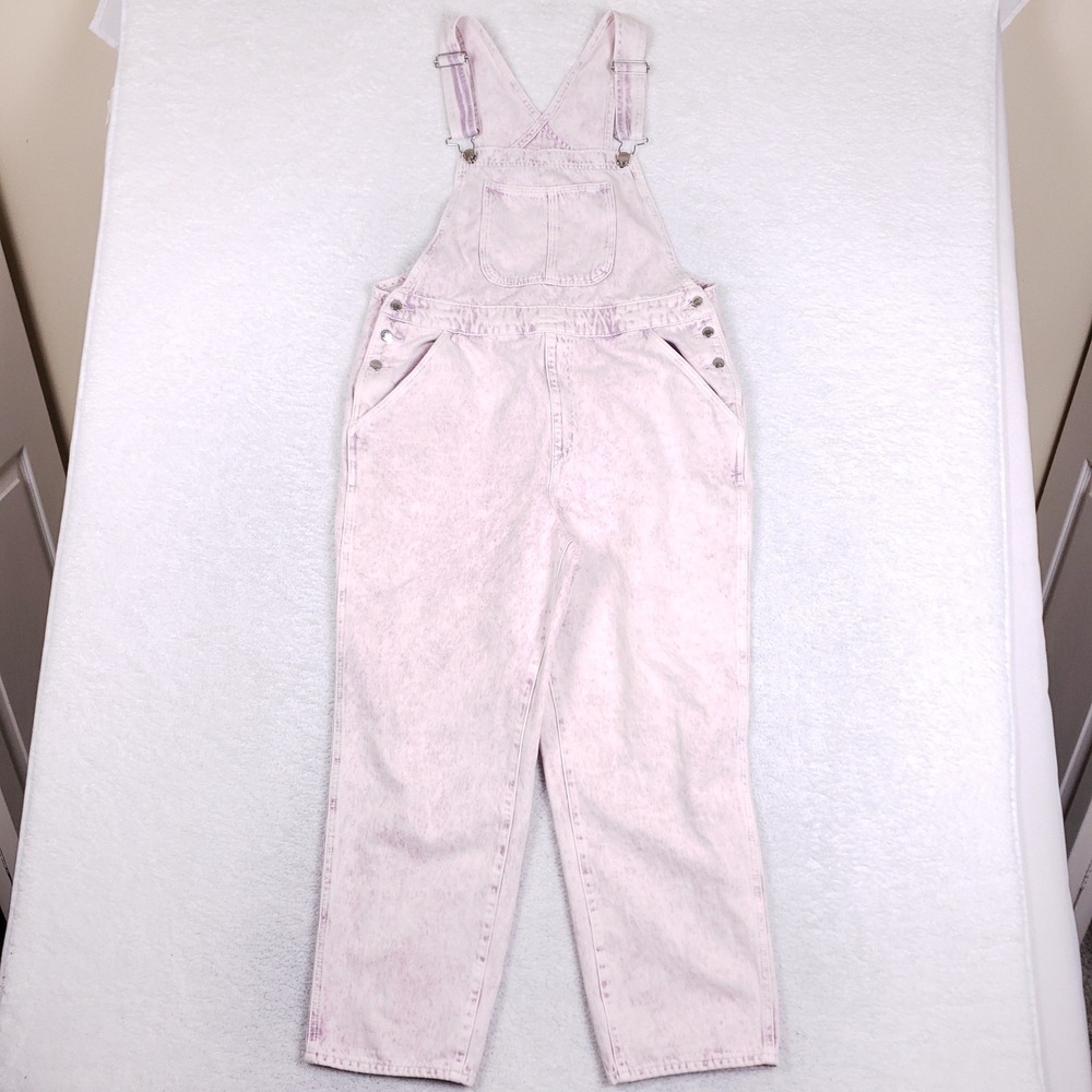 Universal Thread Pink Acid Wash Denim Overalls 14/32R Straight Leg Dungarees
